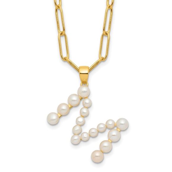 Kazi Luxury Sterling Silver Gold-plated 3-5.5mm FWC Pearl LETTER M 18in Necklace